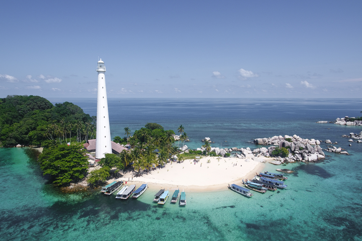 bright shore with lighthouse in Lengkuas Island Belitung